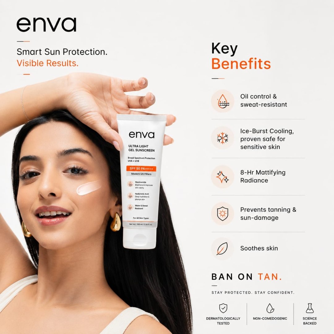 Enva sunscreen key benefits and texture information